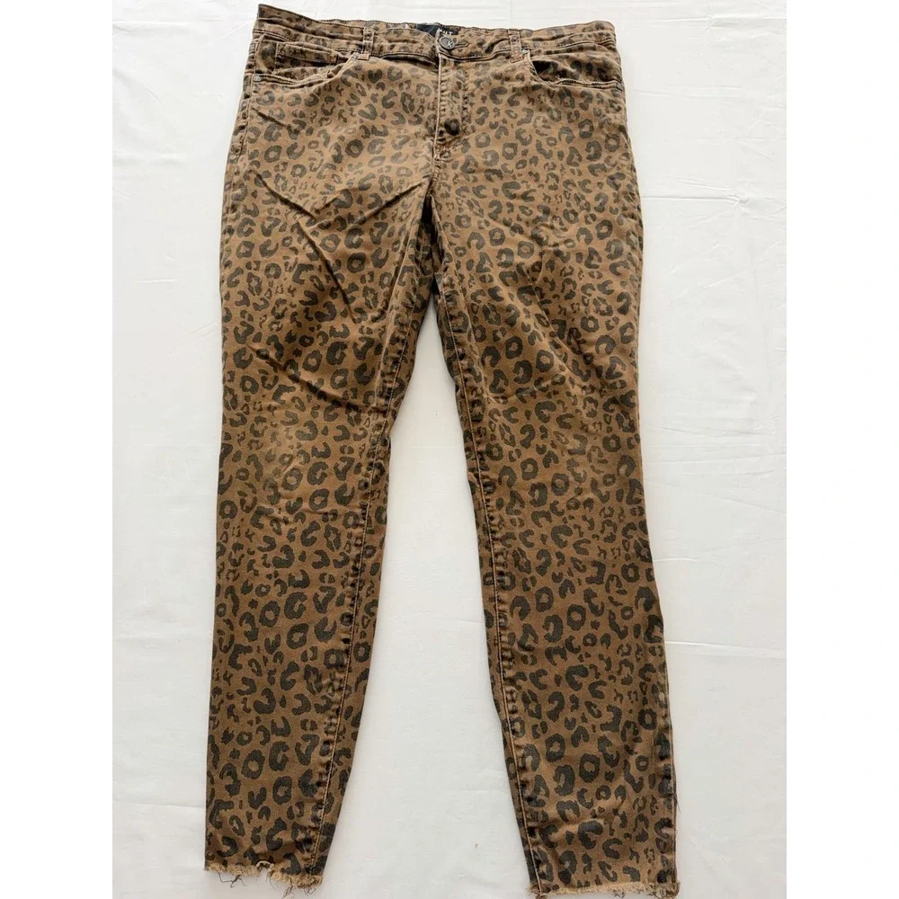 KUT From The Kloth Skinny Jeans Womens 14 Brown Animal Print Mid Rise 36x28